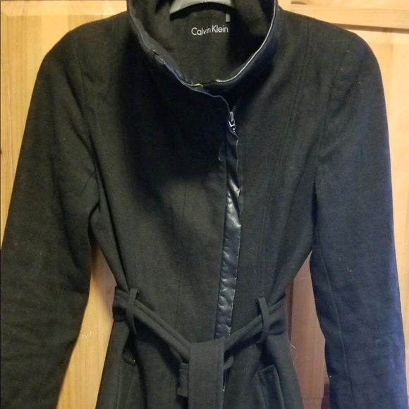 calvin klein belted asymmetric front coat